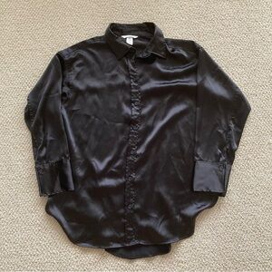 H&M Oversized Silky Button Down Blouse Size Medium Black Long Sleeve Like New